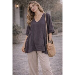 Match Point Linen Tunic Lavender Oversized Lagenlook Boho Top Large
